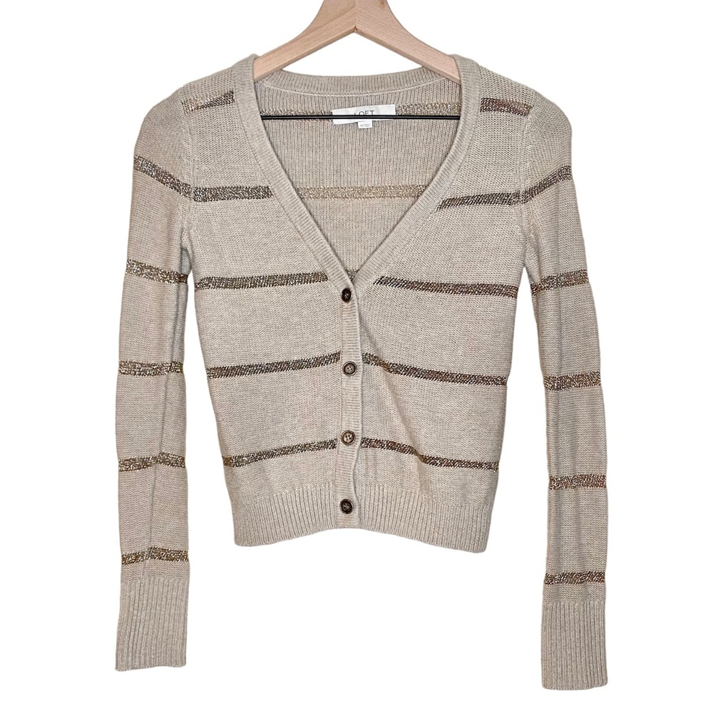 LOFT Metallic Knit Striped Cardigan
